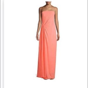 Coral maxi strapless dress gown  Halston Heritage beach wedding